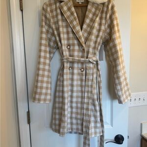 Plaid Double-Breasted Coat with Belt